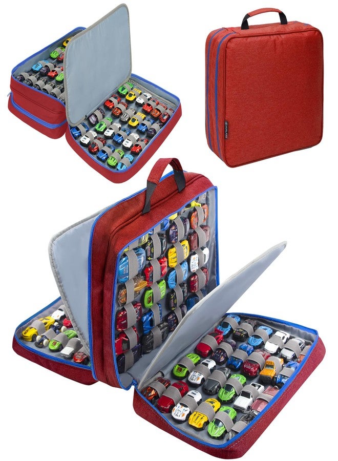 KISLANE 96 Toy Cars Storage Case Compatible with Matchbox Cars, Matchbox Cars Organizer Storage for Mini Toys, Toy Cars, Matchbox Cars, Small Dolls(Bag Only) (Red) - Image 1